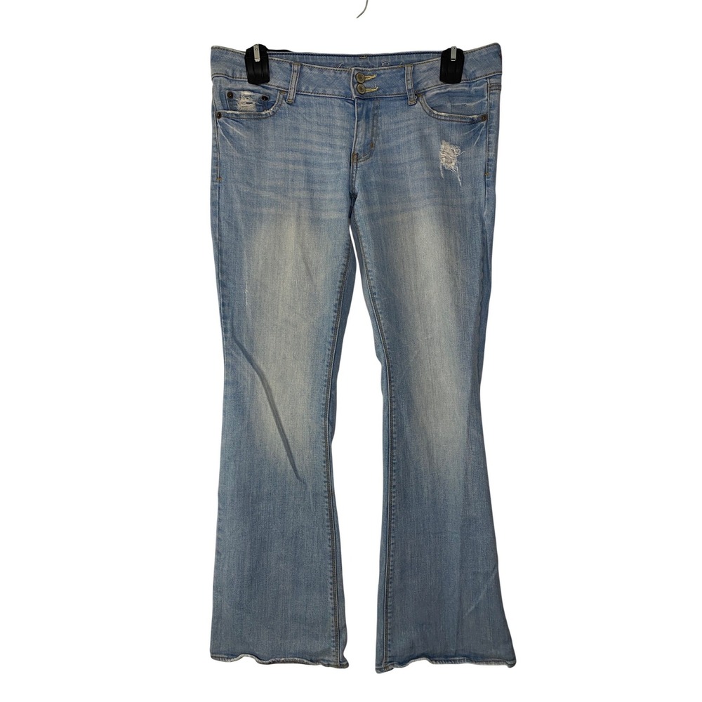 American Eagle Artist Flare Jeans Light Wash Distressed Low Rise Stretch Size 10